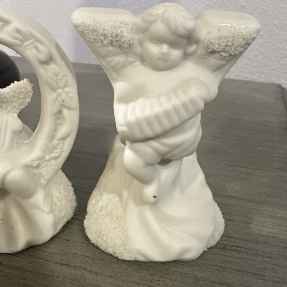 Vintage Candle Holders JOY Ceramic Cherub Angel‎ Christmas Holiday set of 3 - Picture 5 of 11